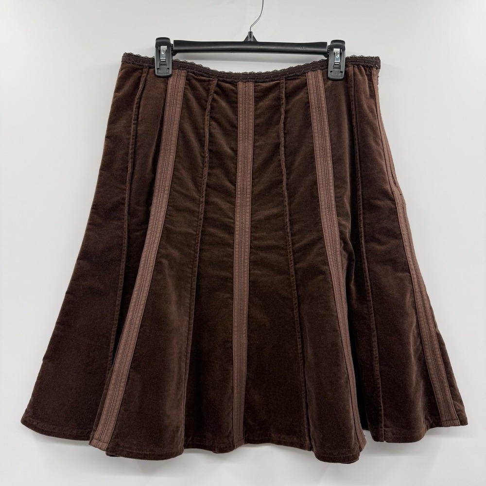Y2K Think Tank Brown Velvet Godet Skirt - Whimsigoth Boho Cottagecore Size 14